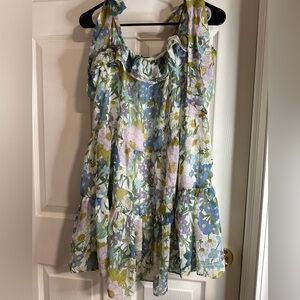 Aakaa Floral Mini Dress - Blue and Green